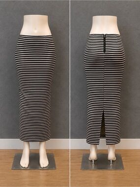 XOXO Womens Black & White Striped Zip Back Midi Pencil Skirt Size Small